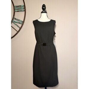 Calvin Klein Women’s Dress Black Sleeveless Lined Belted Sheath Size 14W NWT